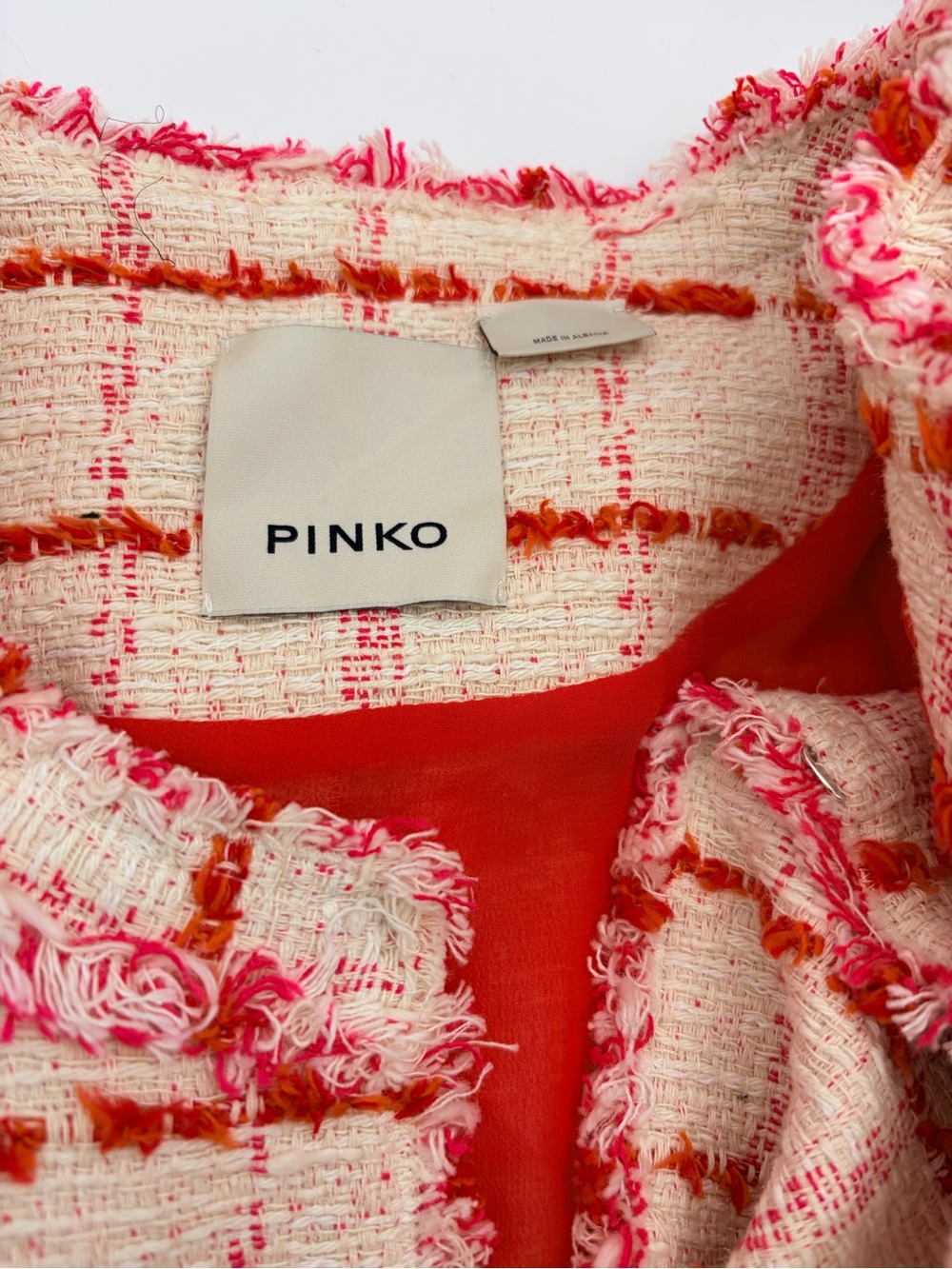 Pinko Cream and Coral Tweed Fringe Jacket - Picture 8 of 10